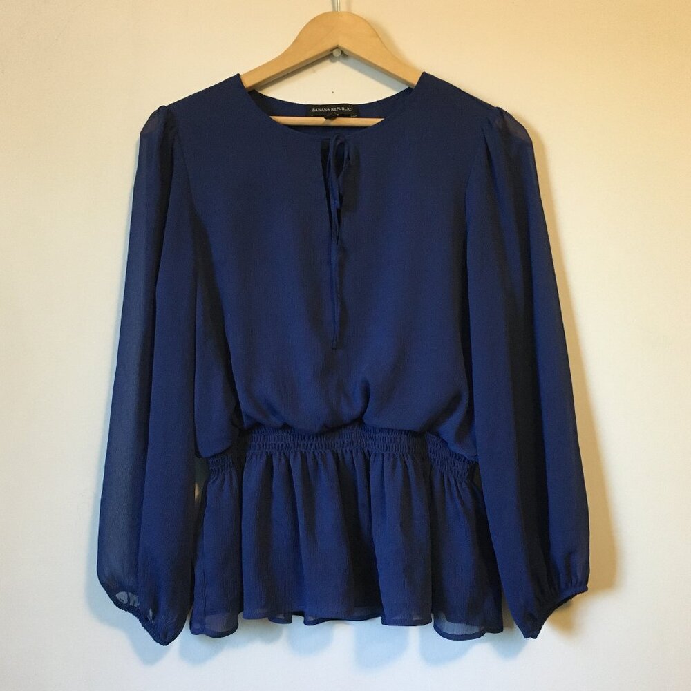 Banana Republic Romantigoth Poet Sleeve Tie Up Keyhole Blouse PM